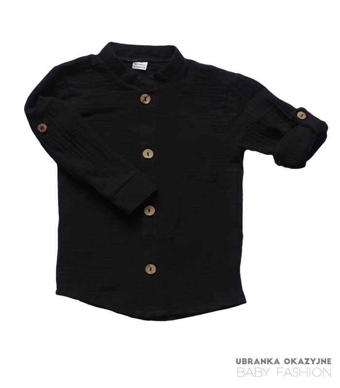 Koszula muślinowa długi rękaw 92-134 czarna