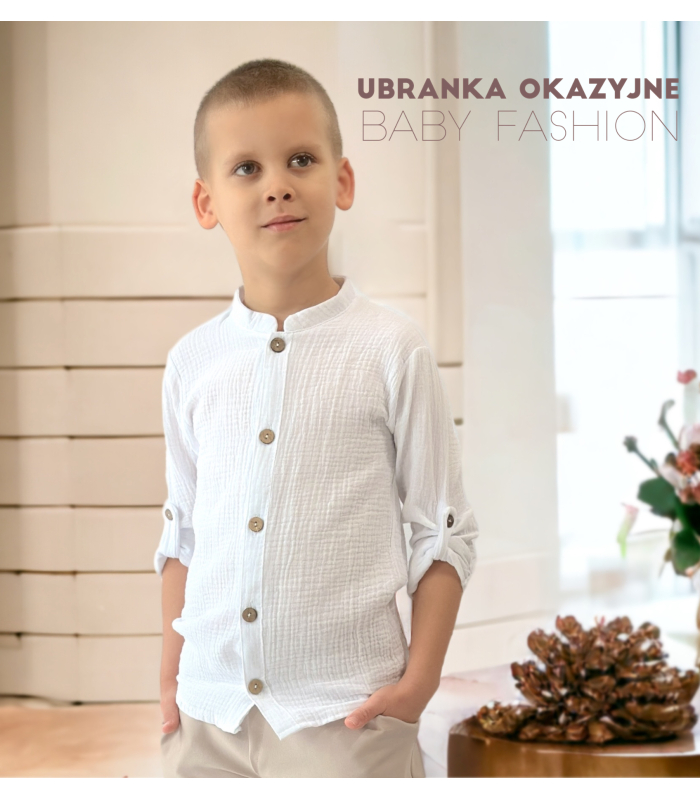 Biała koszula z muślinu dla chłopca