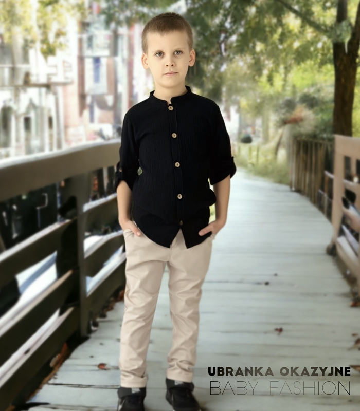 Czarna koszula z muślinu dla chłopca