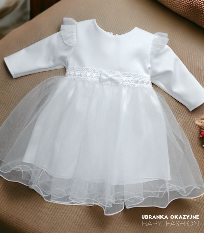 Biała sukienka do chrztu z długim rękawem