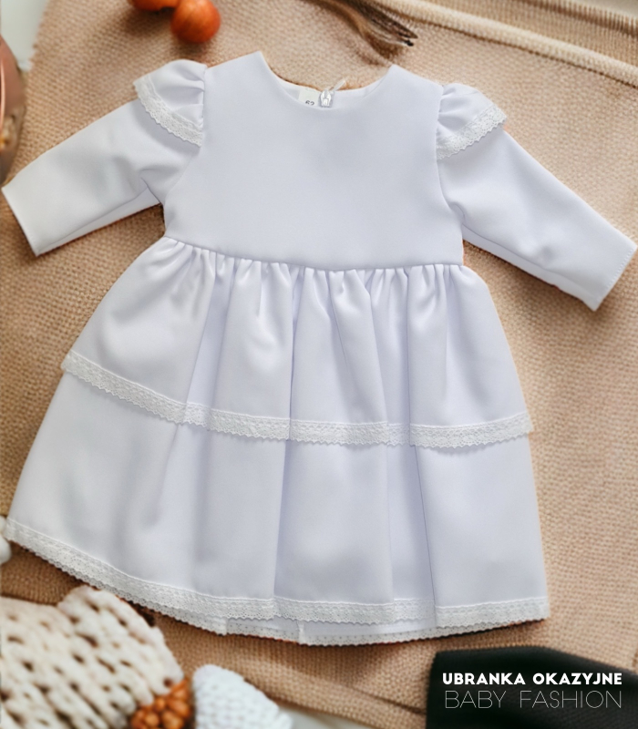 Biała sukienka do chrztu z długim rękawem