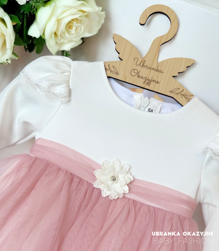 Sukienka do chrztu Roxane Ecru-różowa