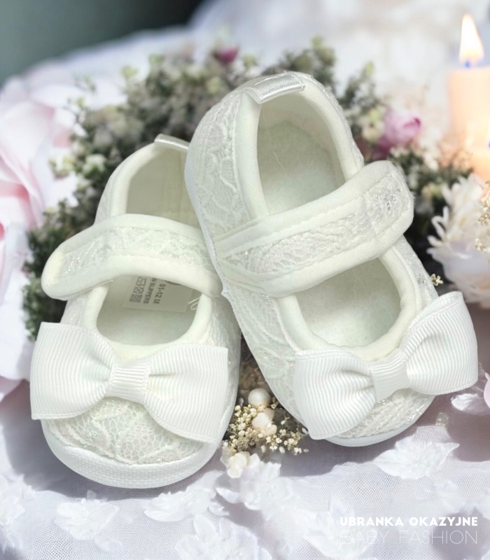 Balerinki Ecru z kokardką