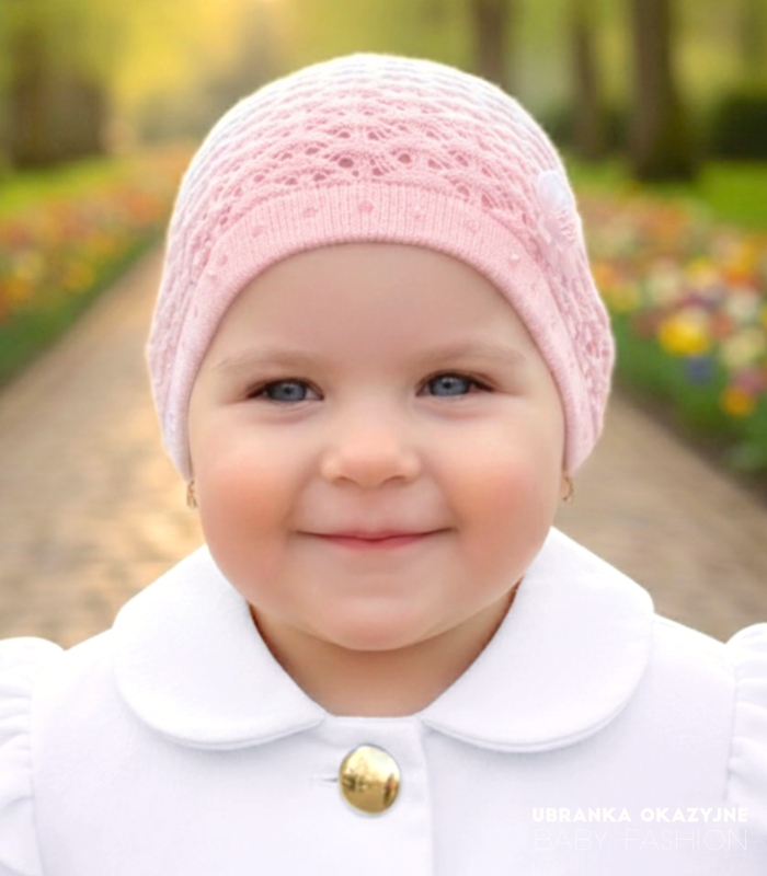 Czapka Różowa ażurowa